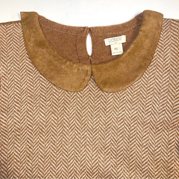 J. Crew Factory Herringbone Peter Pan Collar Sweater in Camel Brown Sz XS - Picture 2 of 12